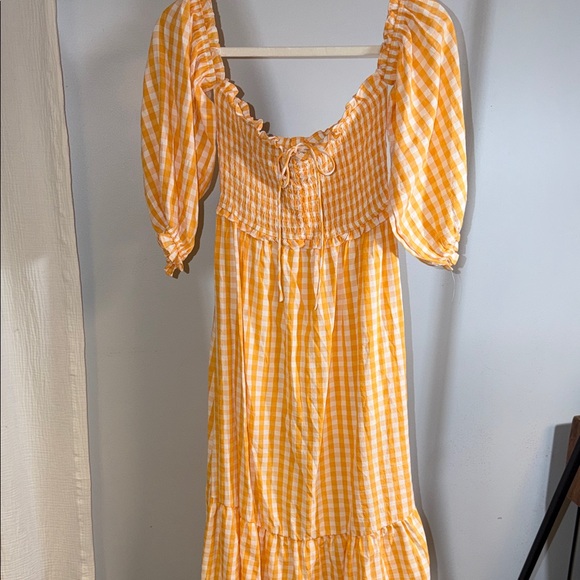 Hello Molly Gingham Long Sleeve Dress in Peach - Picture 4 of 5